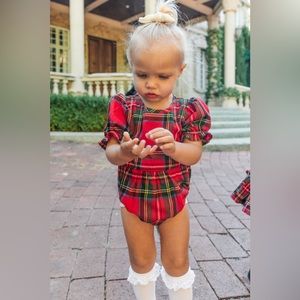 BRAND NEW RED TARTAN PLAID BABY ROMPER 0-3 MONTHS